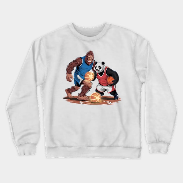 BigFoot And Panda Playing Basketball Funny For Boys, kids, girls Crewneck Sweatshirt by madara art1